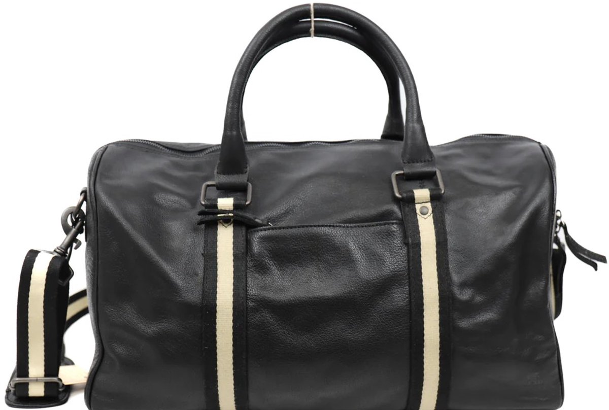 Bear Design Anthony Stripe Leren Weekendtas / Reistas - Zwart