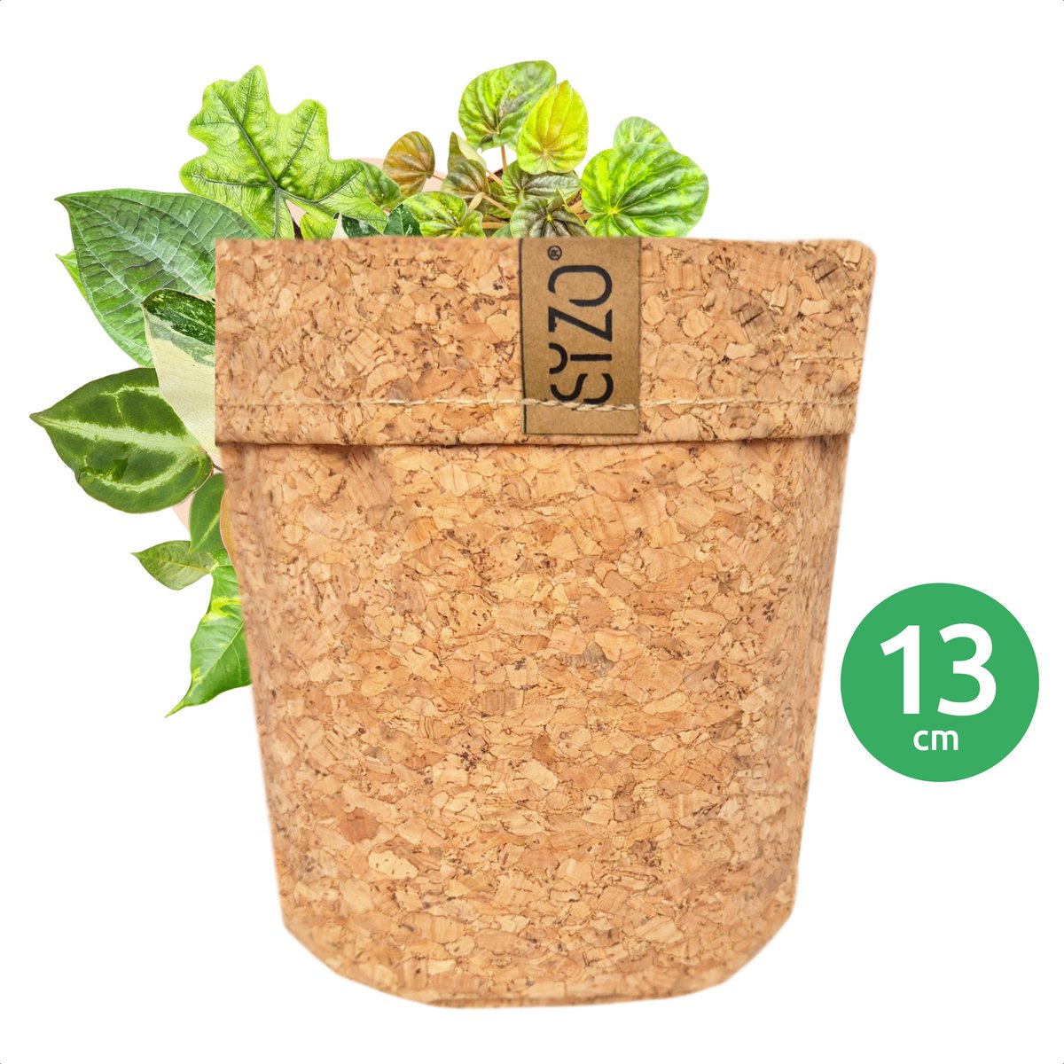 SIZO - Plantenpot - Opberger - Zak - Kurk - 13 x 13 x 13 cm - Waterdichte Binnenvoering - 100% Biologisch Afbreekbaar