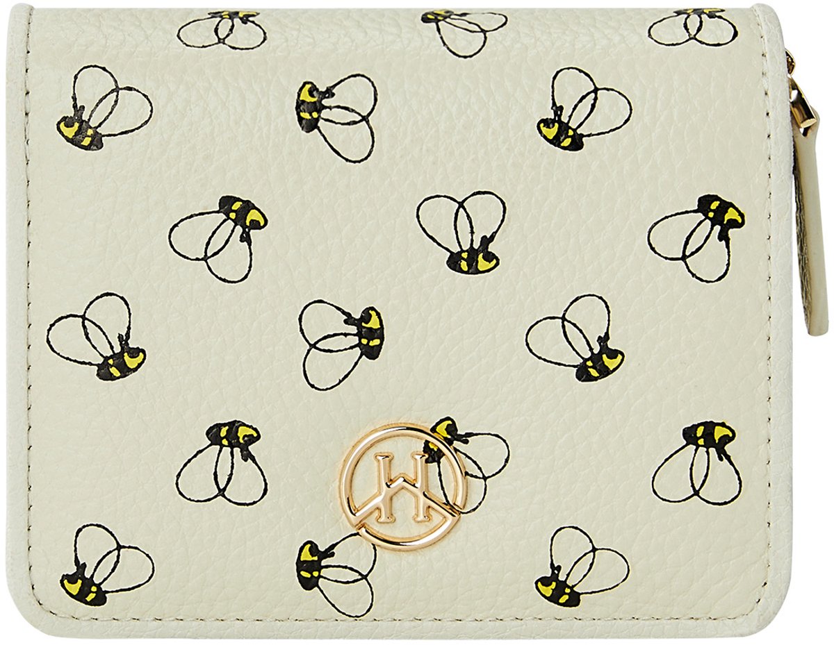 Victoria Hyde "Avila" Portemonnee - Wit - Met Bijenmotief - Portemonnee dames - portefeuille dames - portemonnee dames klein - met rit - creditcardhouder - mapje voor pasjes - bankpashouder - card holder - card wallet