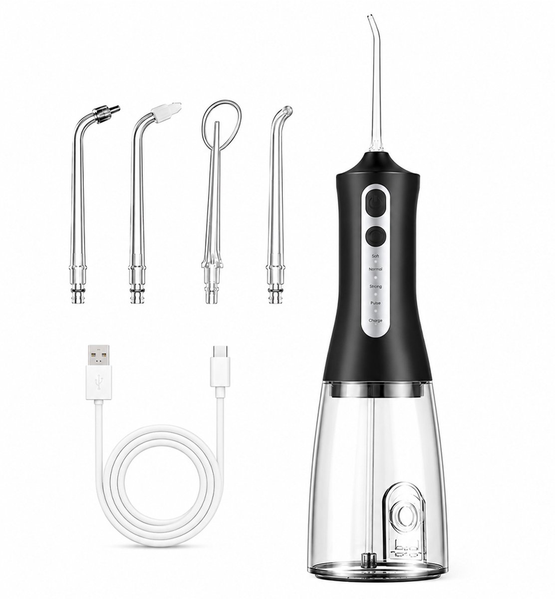 OUYLAF Waterflosser - monddouche - Flos - IPX7 - Flosser -flosser waterflosser - flossers draad - 4 modi - 4 straaltips - zwart