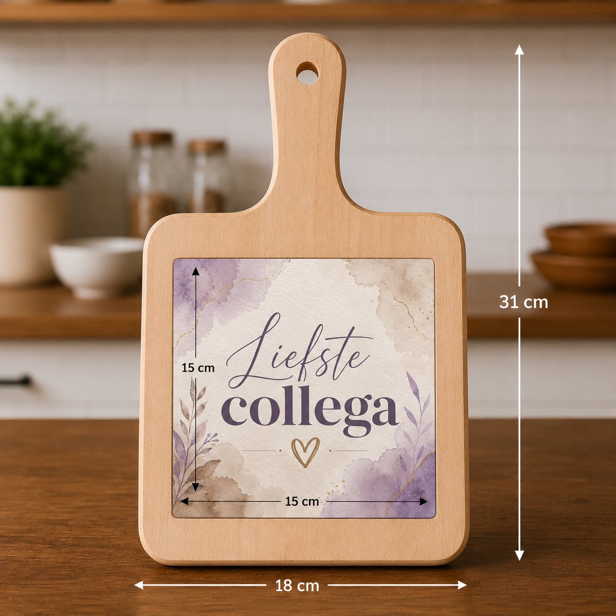 Kaasplank Liefste Collega – Met Keramische Tegel 15 x 15 cm – Houten Serveerplank 18 x 31 cm – Cadeau voor Collega