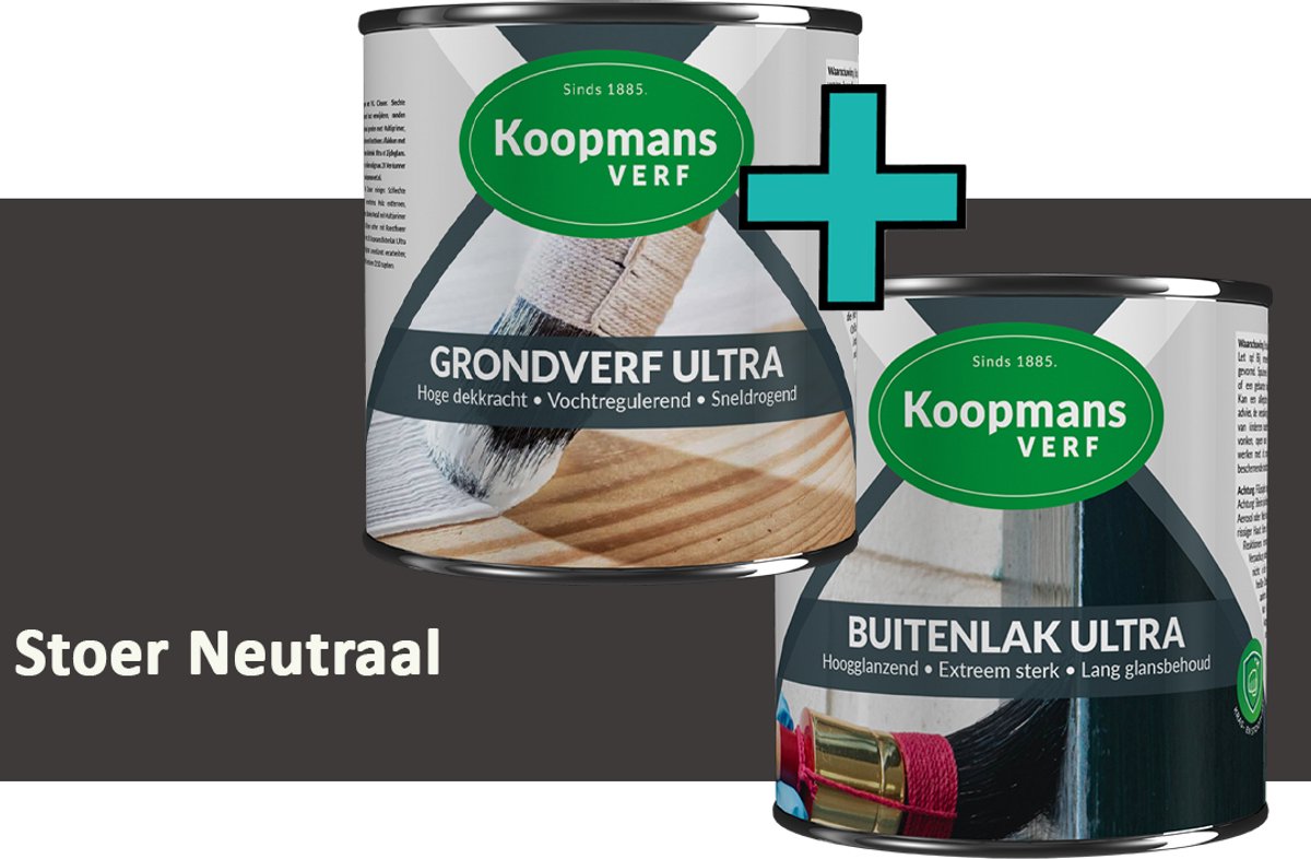 Koopmans Grondverf Ultra en Buitenlak Ultra - Grondverf Lakverf set - Buiten - Stoer Neutraal – 2x – 750 ml