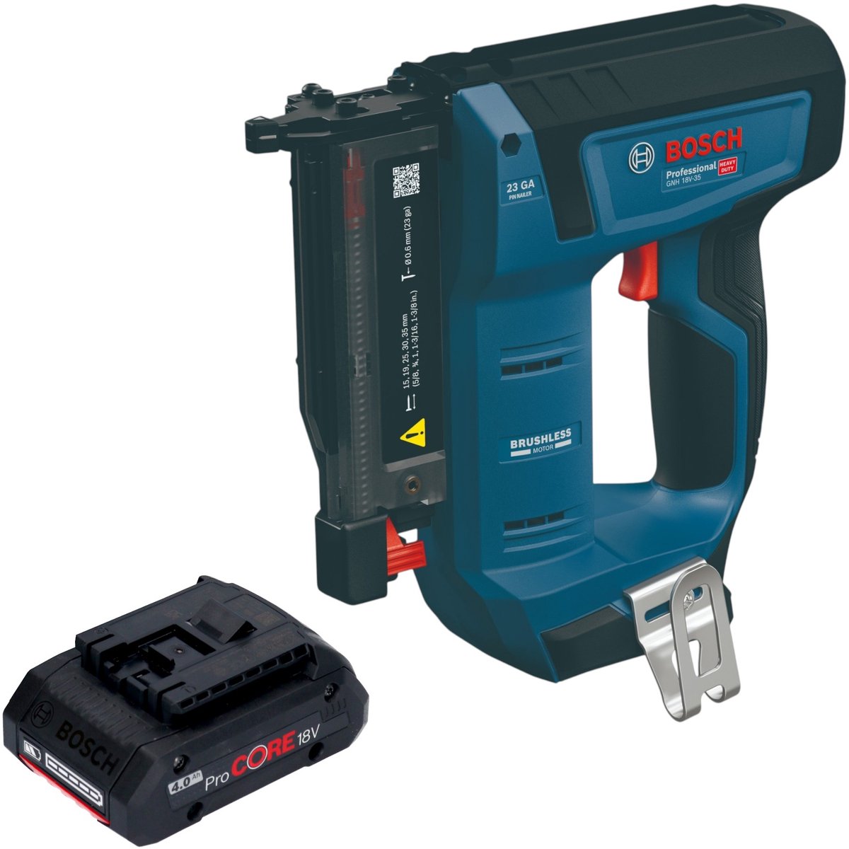 Bosch GNH 18V-35 accu-houtspijkermachine 18 V 0,6 x 15 - 35 mm borstelloos + 1x ProCORE-accu 4,0 Ah - zonder oplader