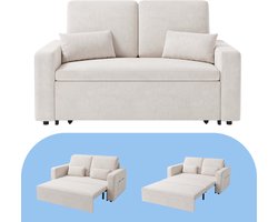 Bealife AR28 Slaapbank 2 persoons - 3-in-1 Bank met Slaapfunctie - Verstelbare Sofa met Armleuningen - Tweepersoonsbed voor woonkamer, slaapkamer of logeerkamer - Beige