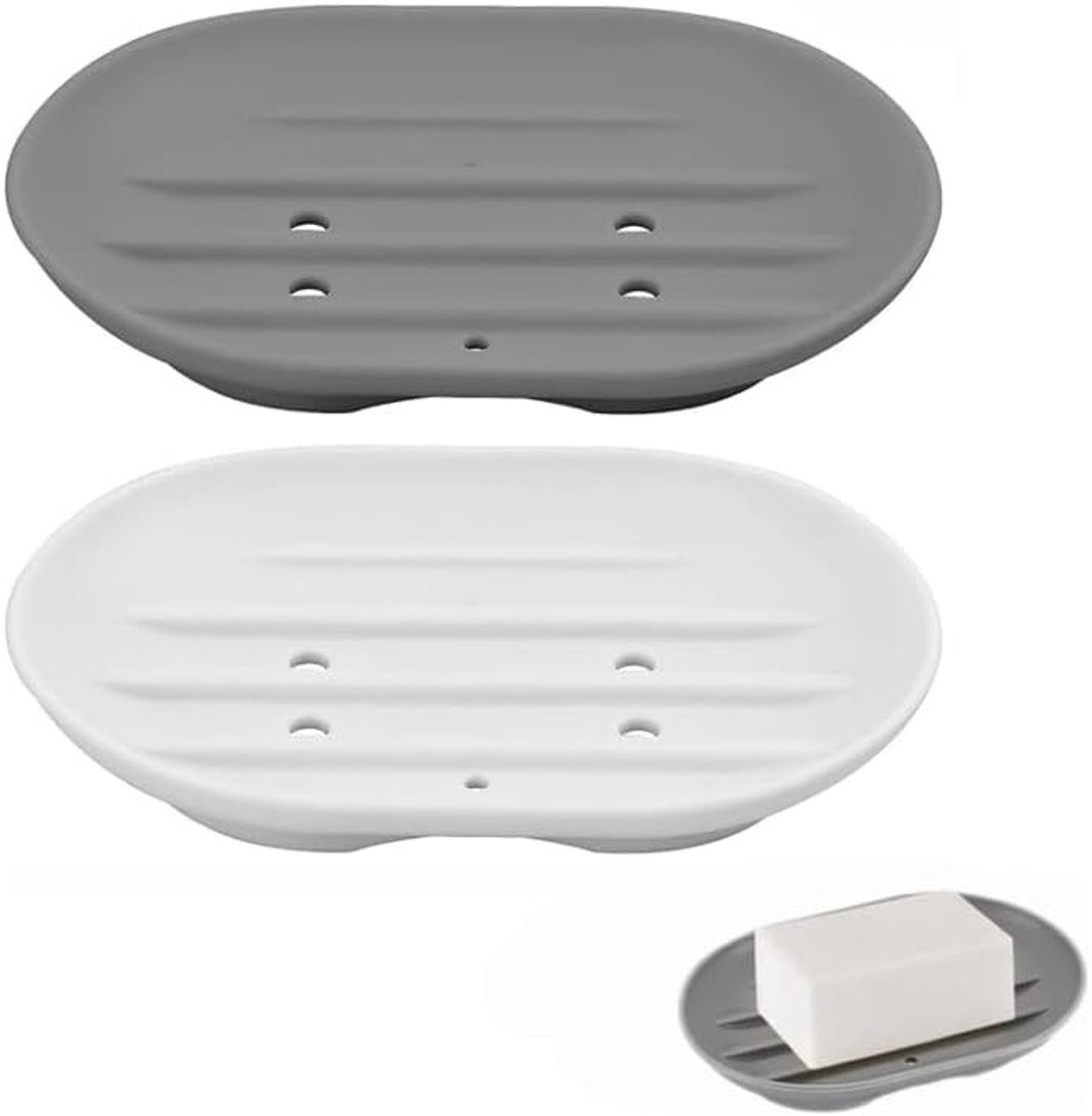 Siliconen zeepbakje met afvoer en antislip, ideaal voor badkamer en keuken, 2 stuks