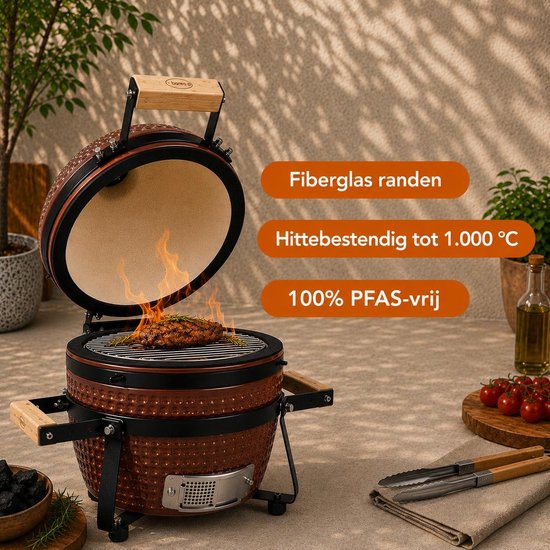 Barero Kamado BBQ - 13 inch houtskool barbecue - inclusief onderstel - Egg met Accesoires - Rood - PFAS-vrij — afbeelding 4