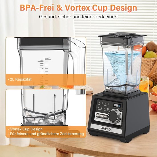 Krachtige Blender - Smoothie Maker Keukenmachine - IJs Breken Drankjes - 9 Snelheidsstanden - 2 Liter Kan - Zwart van Merkloos — afbeelding 4