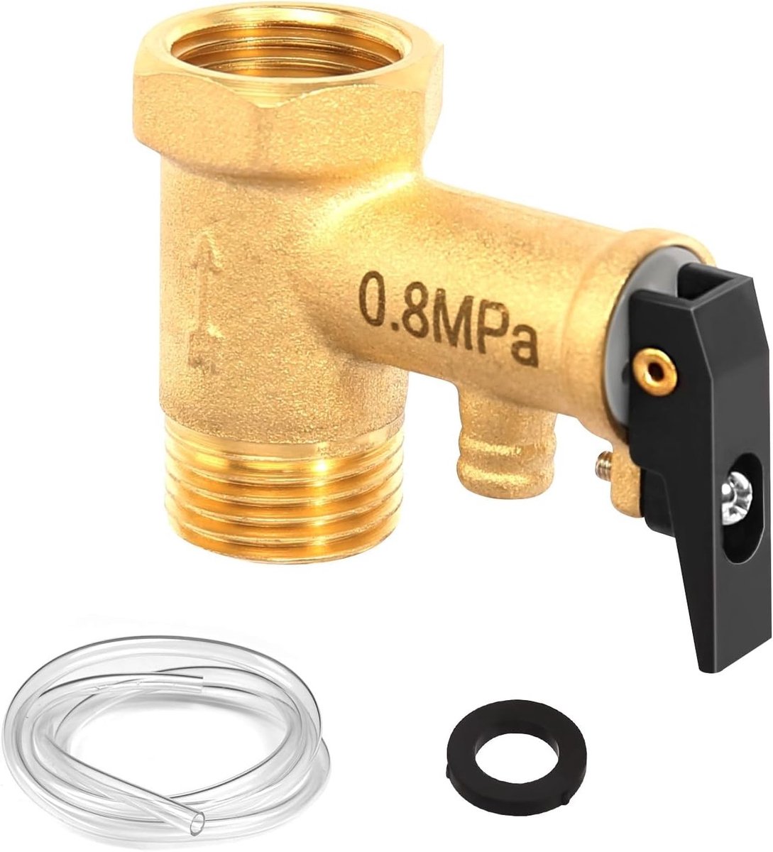 Veiligheidsventiel 1/2 Inch, Messing Ventiel met Gidsbuis en Dichting voor Waterverwarmers, Drukontlastingsventiel en Terugslagklep voor Betrouwbare Bescherming