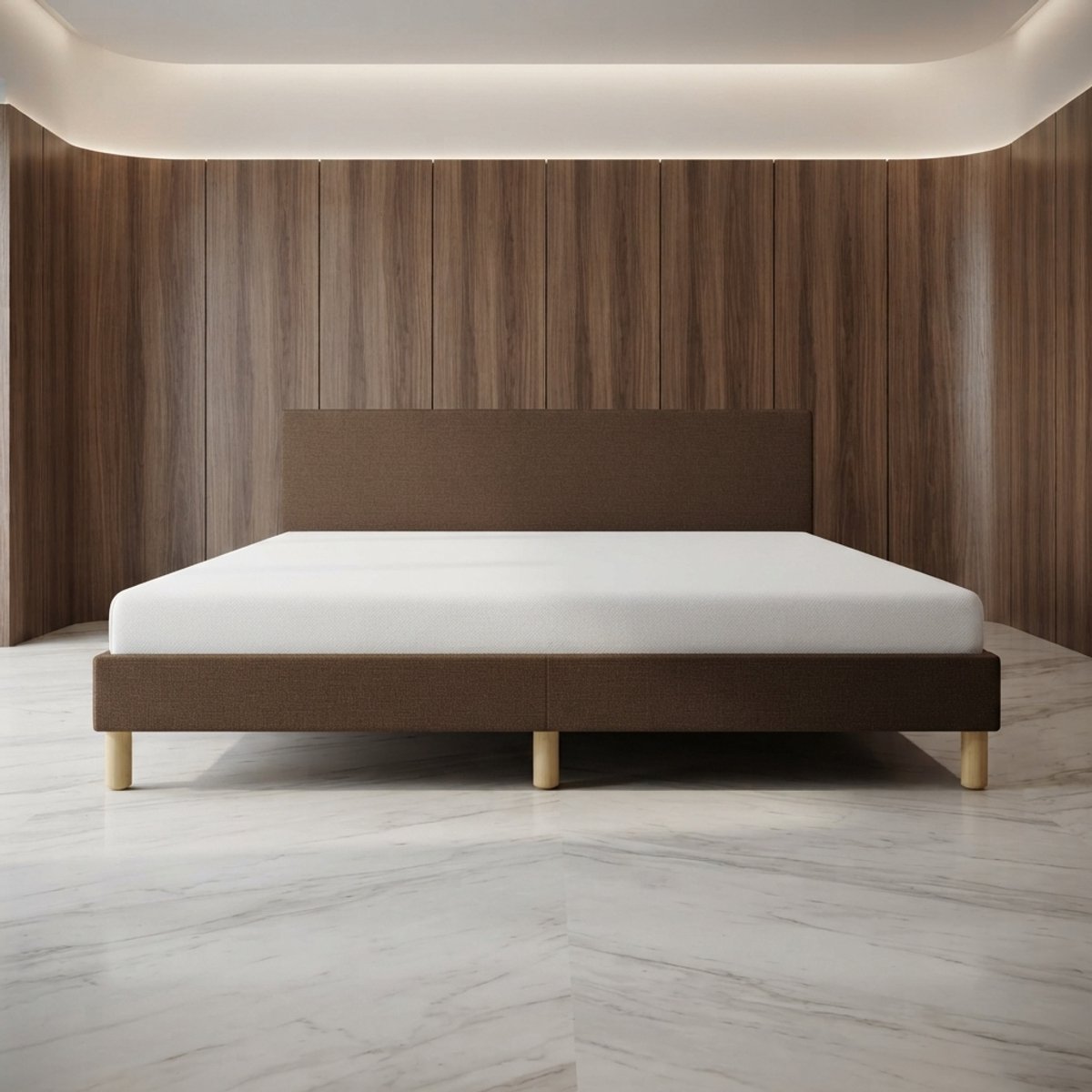 Gestoffeerd Bedframe met Hoofdeinde 160x200 cm Donkerbruin – Inclusief Lattenbodem – Stevi