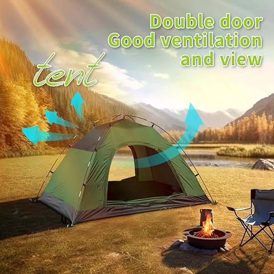 Campingtent 2–4 Personen - Ultraleichte Koepeltent - Waterdicht - Snelle Opbouw - Compact - Outdoor Tent voor Camping, Wandelen en Festivals — afbeelding 4