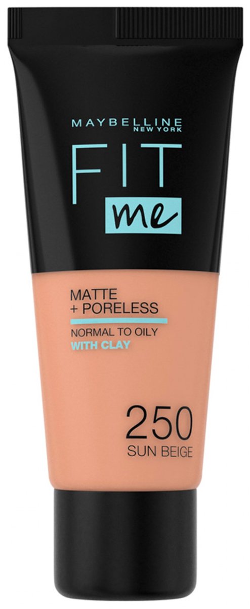 Bol.com Maybelline New York - Fit Me Matte + Poreless Foundation - 250 Sun Beige - Medium Dekkende Foundation met Matte Finish v... aanbieding