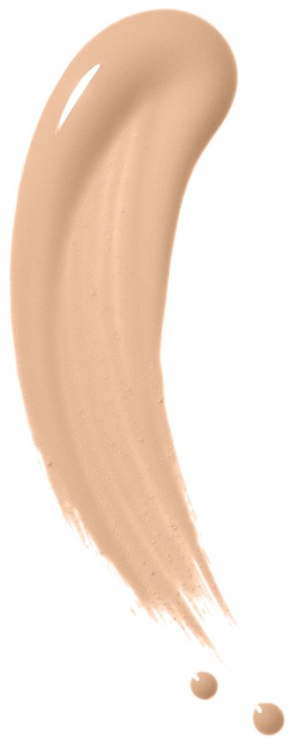 Een veeg beige foundation met druppels.