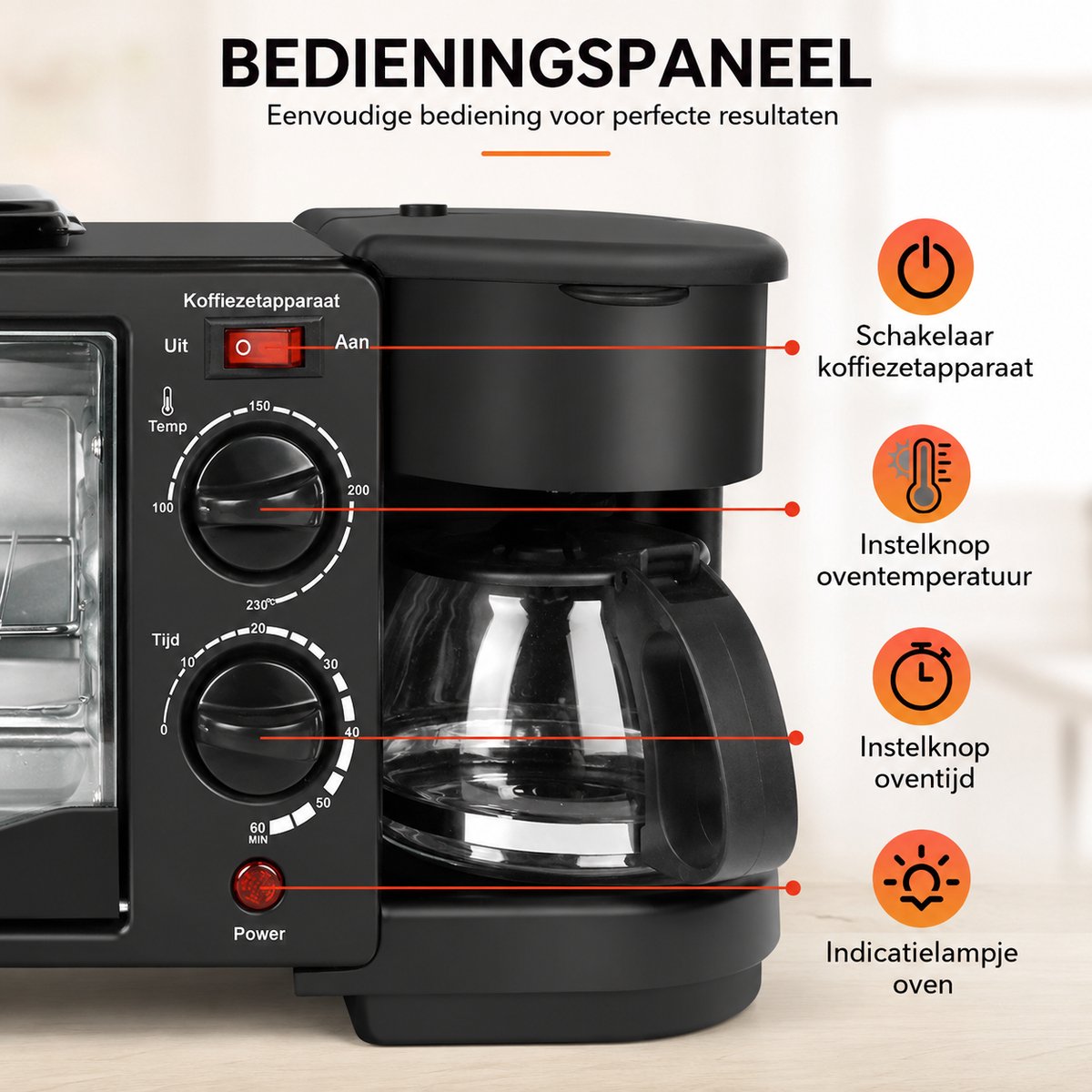 Celestul 3-in-1 Magnetron – Mini Oven 9L – Koffiezetapparaat met Geïsoleerde 600 ml Koffiekan – Broodrooster – Compact Keukenapparaat – Zwart thumbnail 3