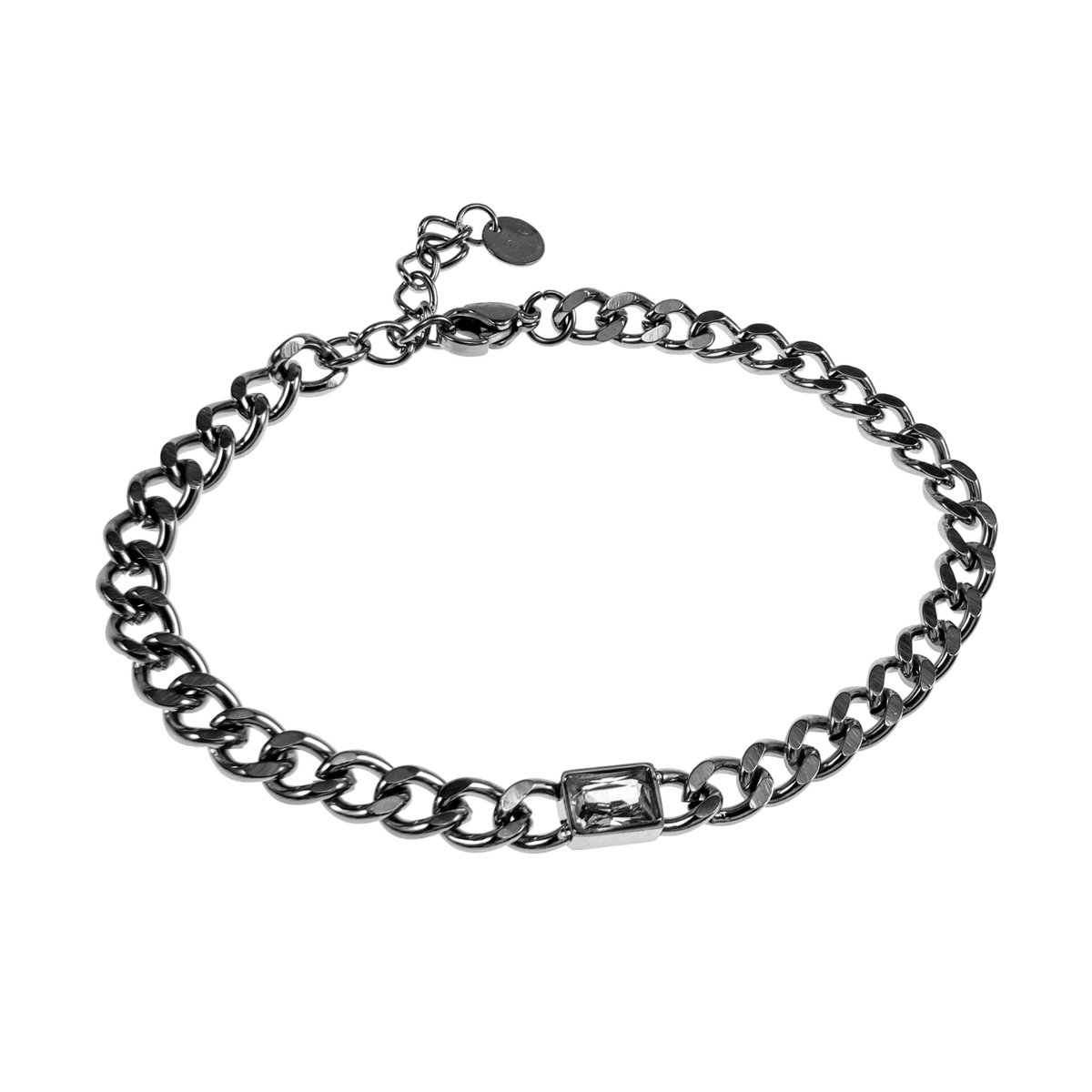 Cubaanse Style Schakelarmband met Rechthoekige Zirkonia, Dames Armband RVS Gepolijst - Verstelbaar 15 tot 19 cm