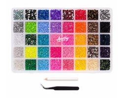 Aventry Bedazzle Kit (Zonder Lijm) - 40 Kleuren Strass Steentjes & Rhinestones - 32.000 Stuks - Complete Bedazzling Kit met Pincet, Wax Potlood