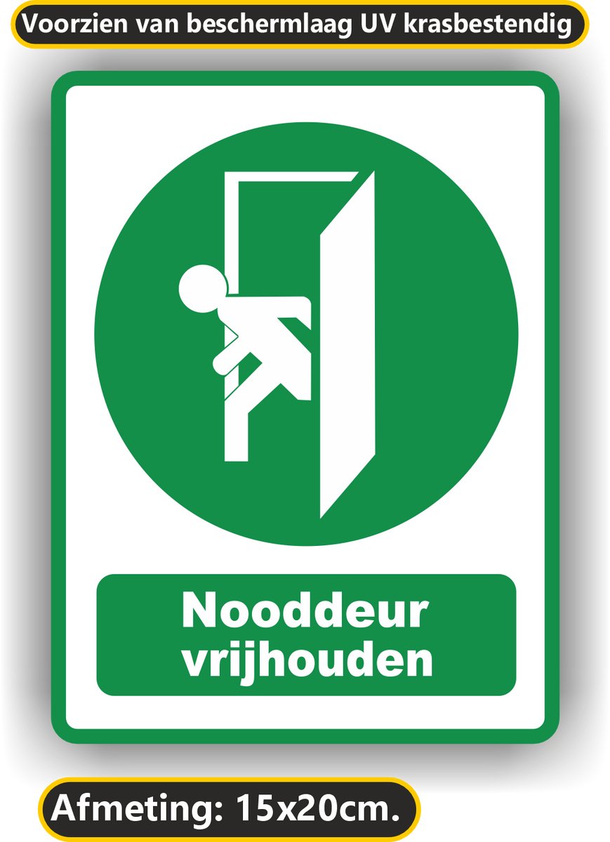Jerma - Nooduitgang Vrijhouden - Sticker - 15x20 cm - Deursticker - Vinyl - Weerbestendig - Krasvrij