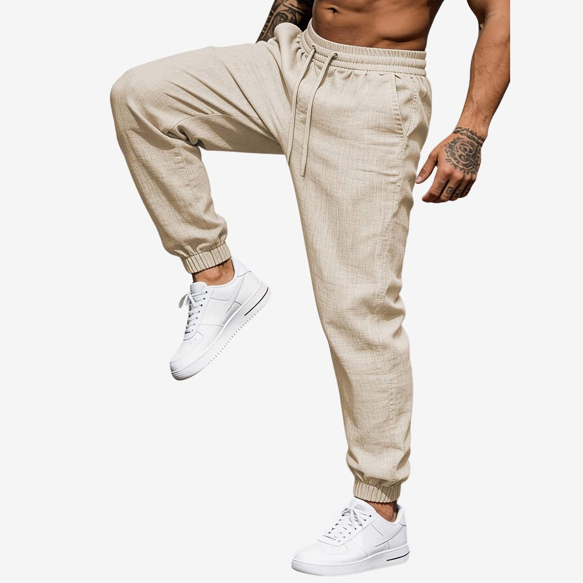 Currero Linnen Broek Heren Zomerbroek Volwassenen Lange Broek Pantalon Strandbroek Zomer Ibiza Stijl Abrikoos
