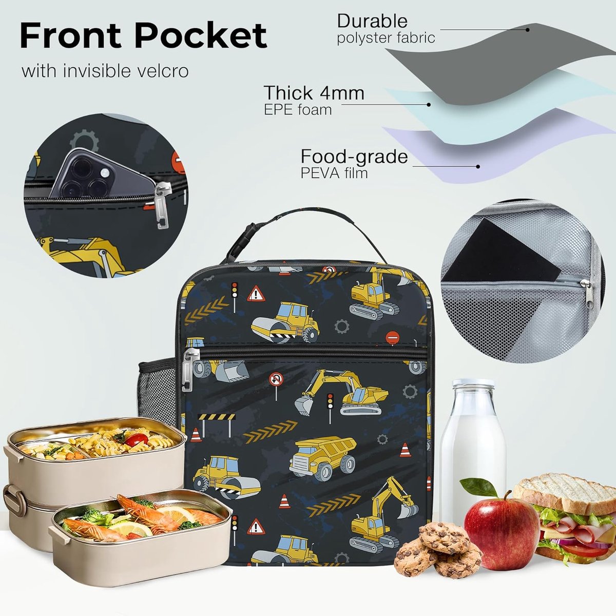 Geïsoleerde Lunchtas - Zwart - Thermische Voeding Houder - Waterdicht - Voor Kinderen