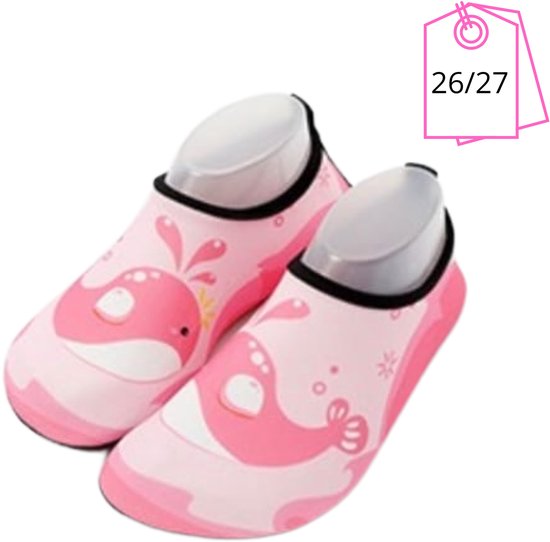 Roze waterschoentjes met witte en roze walvisjes. Maat 26/27.