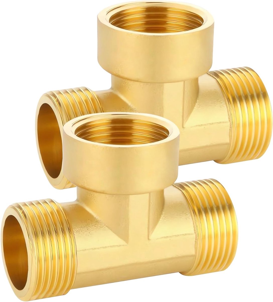 Tee 90° 2.5cm van messing, 1 inch verbinding voor water, DN25 schroefdraad geschikt voor drinkwater en sanitair