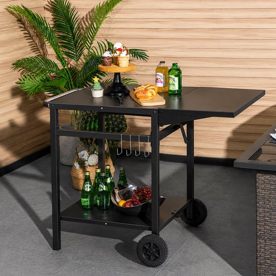 Buitenkeuken op Wielen - BBQ Trolley - Met Opbergkast & Planken - Werktafel voor Buiten - Staal, roestvrij staal, kunststof - Multifunctioneel - Zwart — afbeelding 4