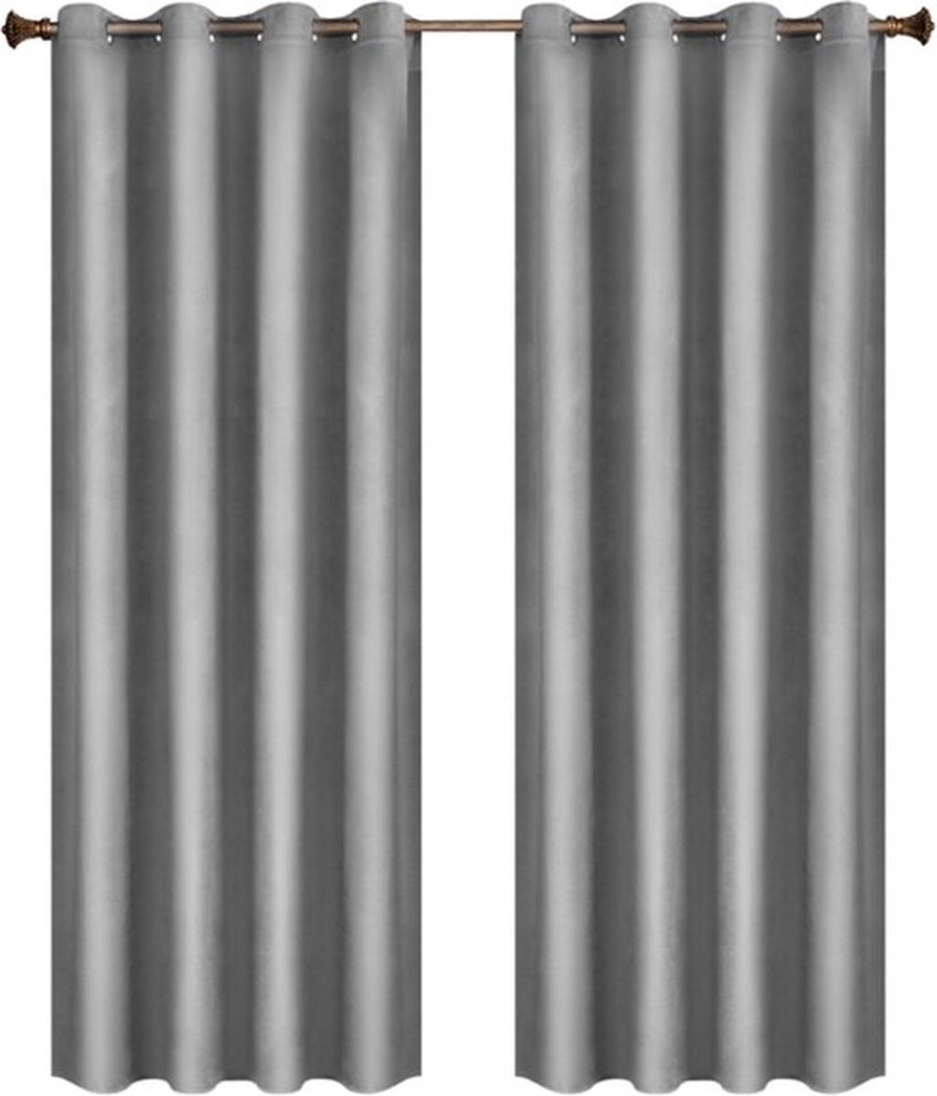 Gordijnenset 140x245cm Grijs - Verduisterend en Isolerend, Fluweel en Plooiband - Voor Woonkamer, Slaapkamer en Privacy