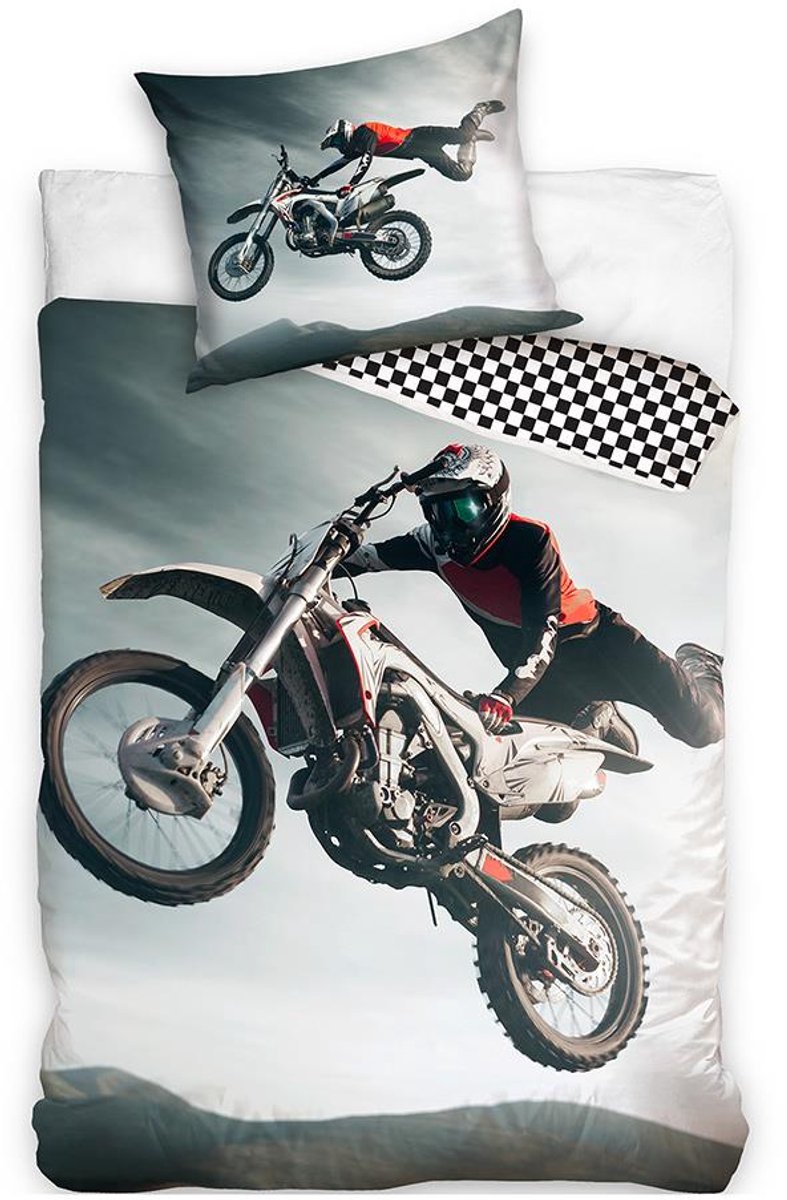 Motorcross Dekbedovertrek 140x200 Katoen 2in1 Glow in the Dark Grote Kussensloop 70x80