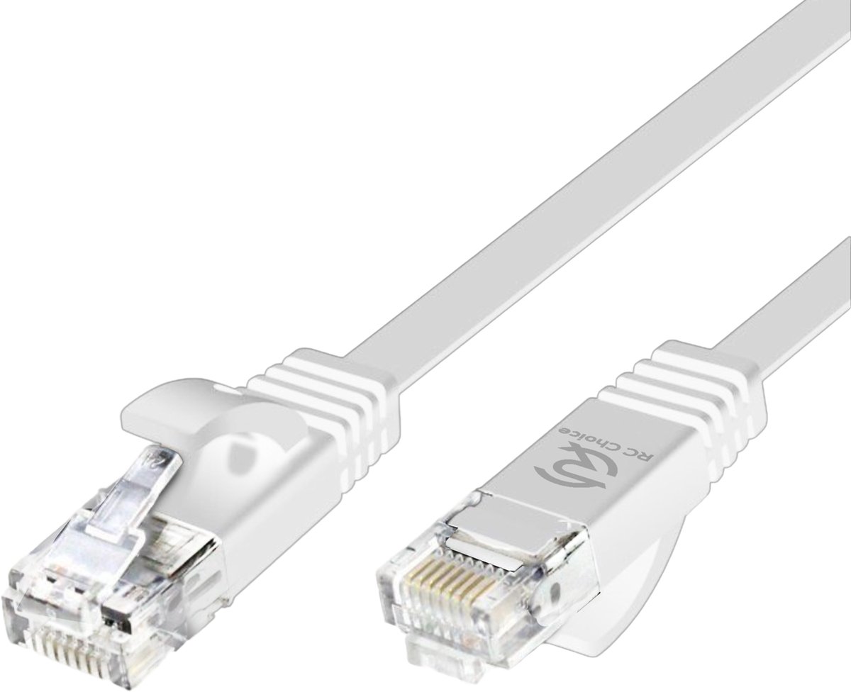 Image of Internetkabel - CAT6 Ethernet Netwerk tot 1000Mbps - RJ45 Platte UTP Kabel - Wit - 1 Meter