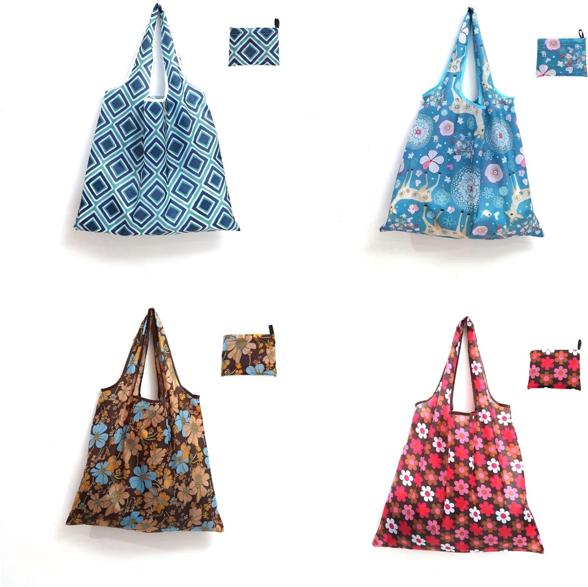 Set van 4 – Opvouwbare boodschappentassen – 46 x 60 cm – Grote opvouwbare boodschappentassen – Herbruikbaar – Geschikt voor boodschappen, reizen en dagelijks gebruik – Set 6