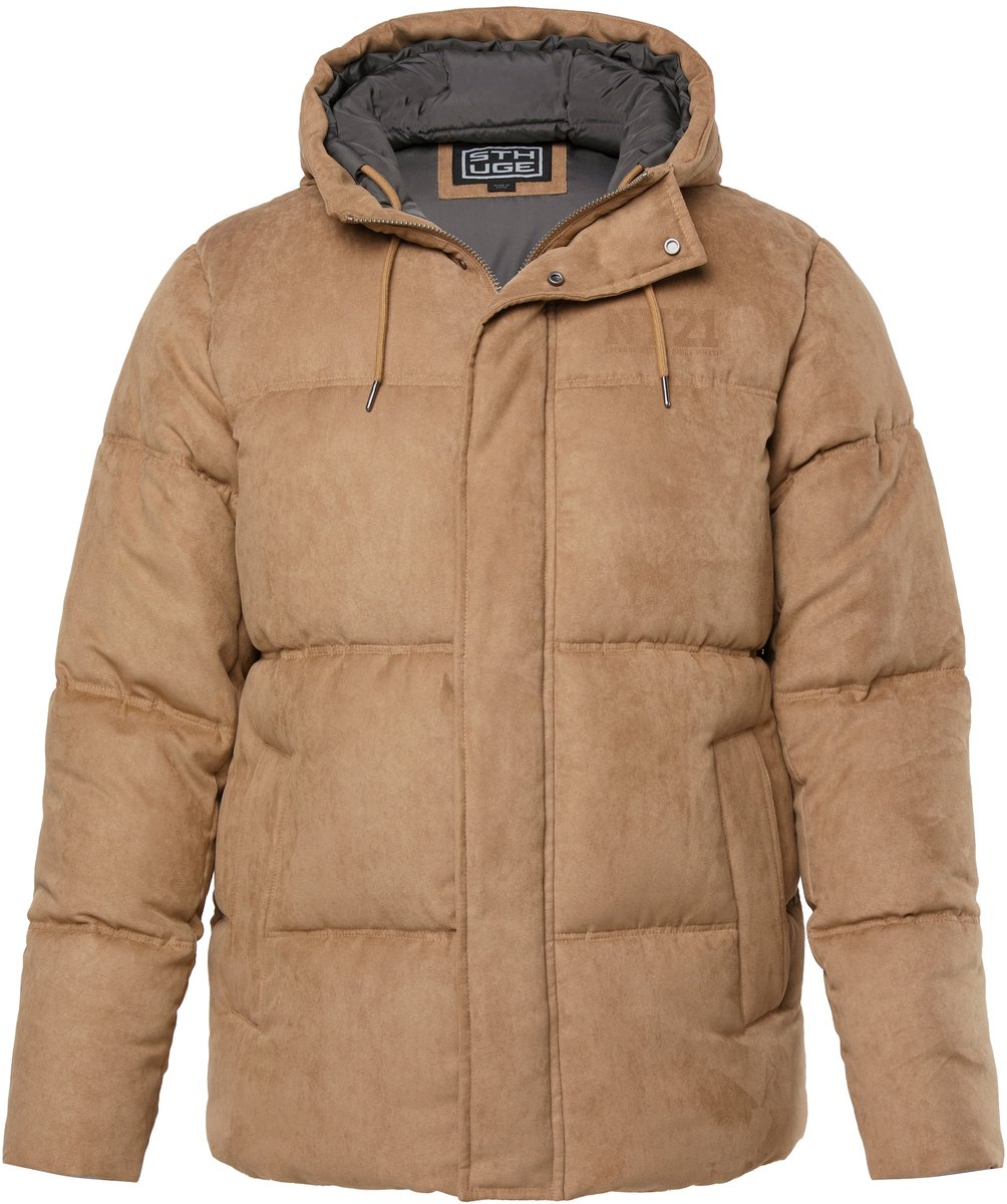 STHUGE - Heren - Gewatteerde jas doorgestikte jas capuchon - Beige - Maat 4XL
