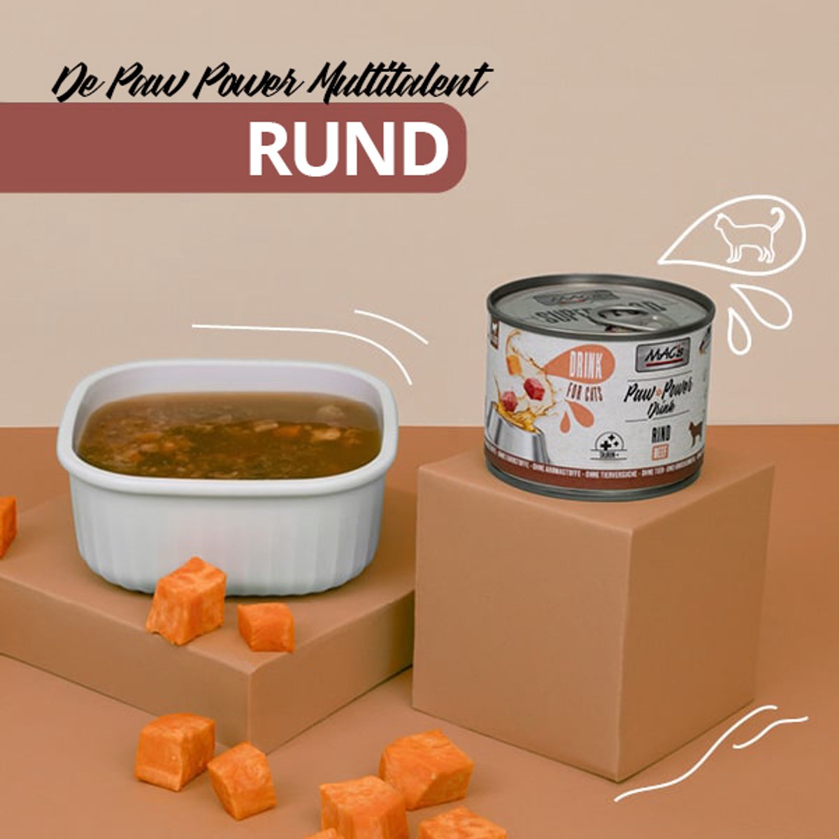 Mac's kattenvoer natvoer – power drink beef - met taurine, vitaminen en mineralen – voor het maken van kattenijs, gezonde kattensnack - katten soep of topping 6x 200gr