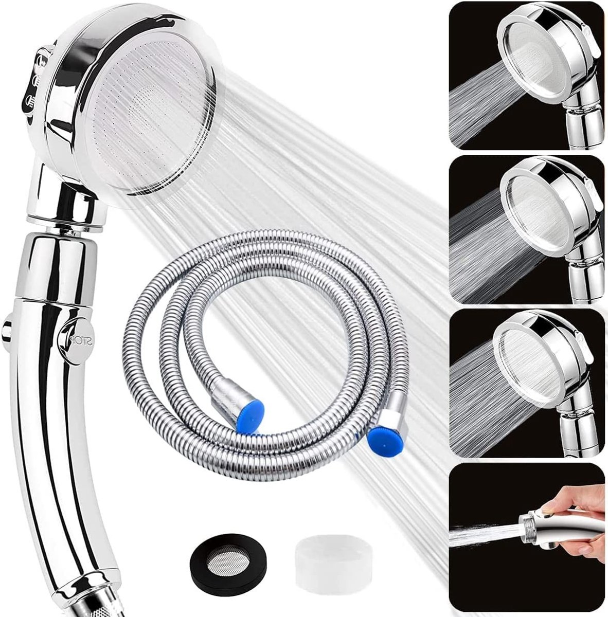 Dailygoods - Hoge Druk Douchekop met Slang 2M - Multifunctionele Handdouche met 3 Straalmodi