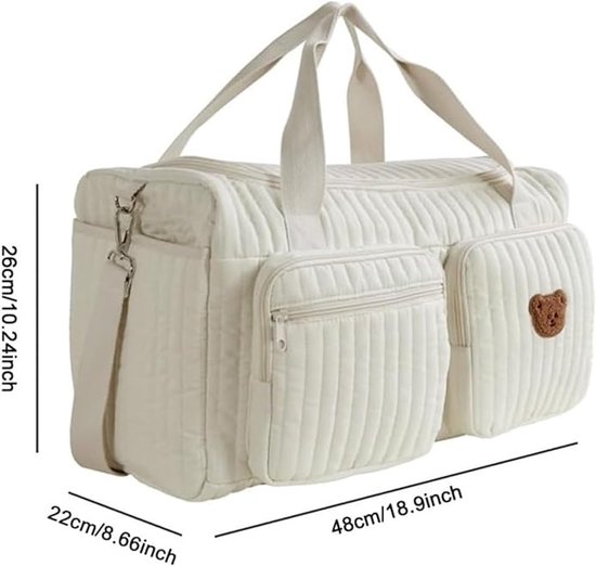 Grote luiertas - Reistas baby - Onderweg met baby - Gewatteerd katoen - 48 cm breed - Wit — afbeelding 4