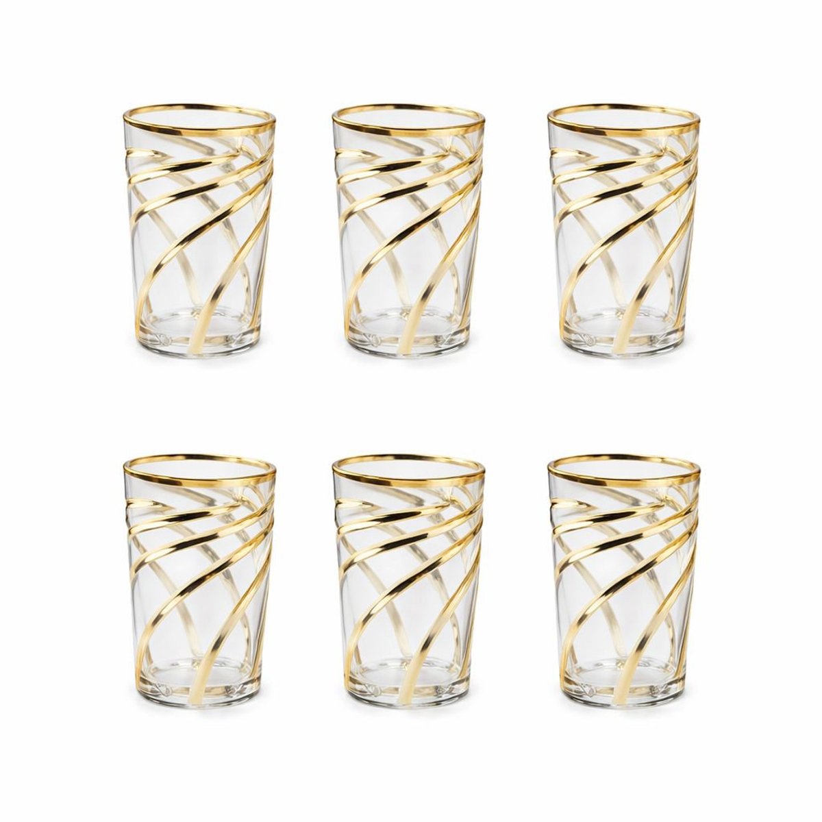 Luxe Theeglazen met Gouden Spiraalpatroon – Set van 2 – 175 ml – Hoogte 10 cm – Diameter 6 cm