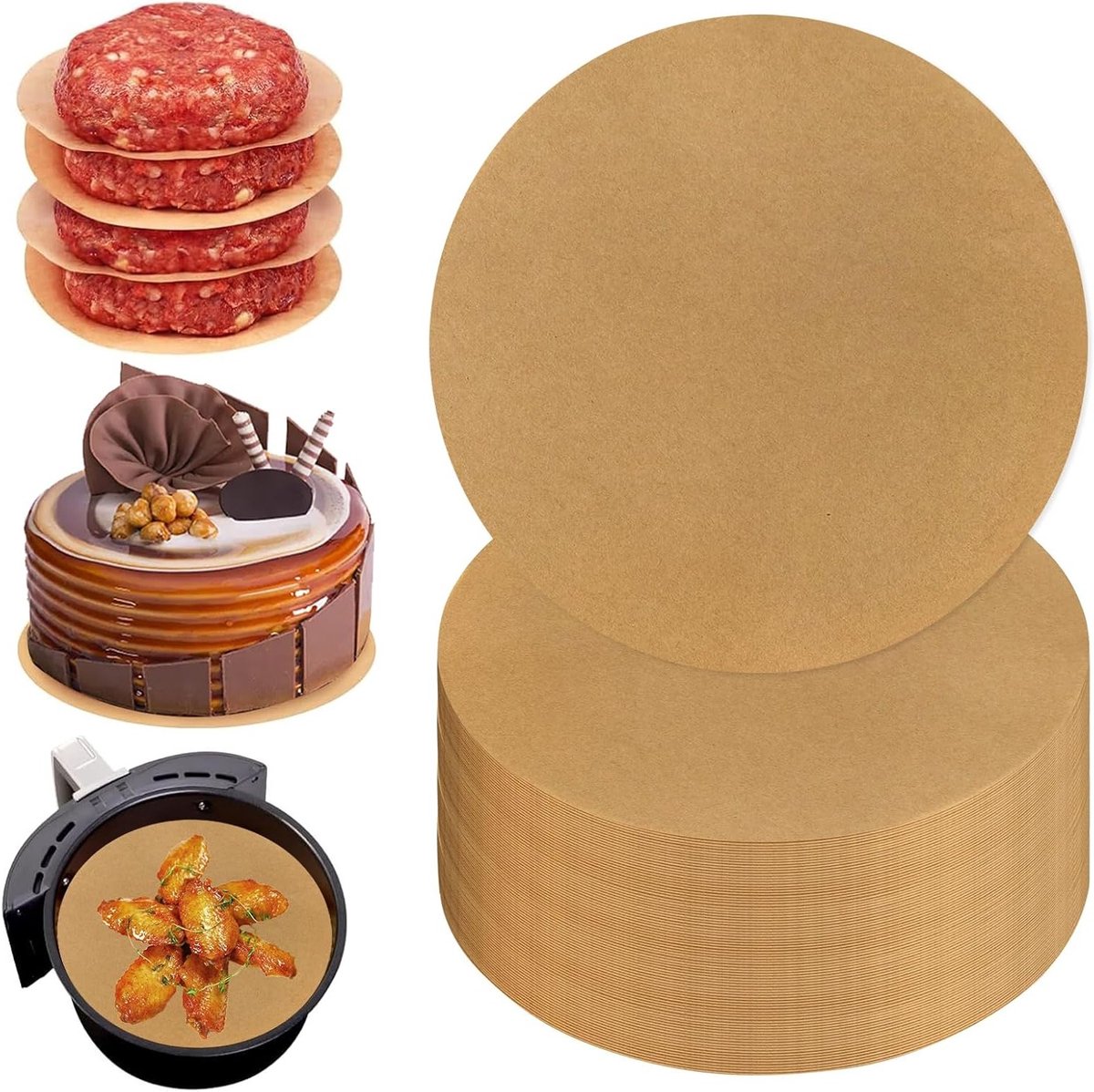 Rond Bakpapier 20 cm - 100 Vellen, Waterdicht, Hittebestendig, Niet Plak, Voor Oven en Airfryer