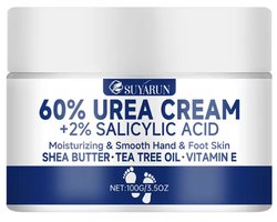 Urea 60% Hand- en Voetcrème - 100G - | Ureum Crème | Salicylzuur Crème | Hydraterende Handcrème | Voetcrème Tegen Eelt | Crème Voor Droge Ruwe Huid | Hypoallergene Verzorging | Jojoba Olie | Avocado | Gebarsten Hielen Crème | Intensieve Hydratatie