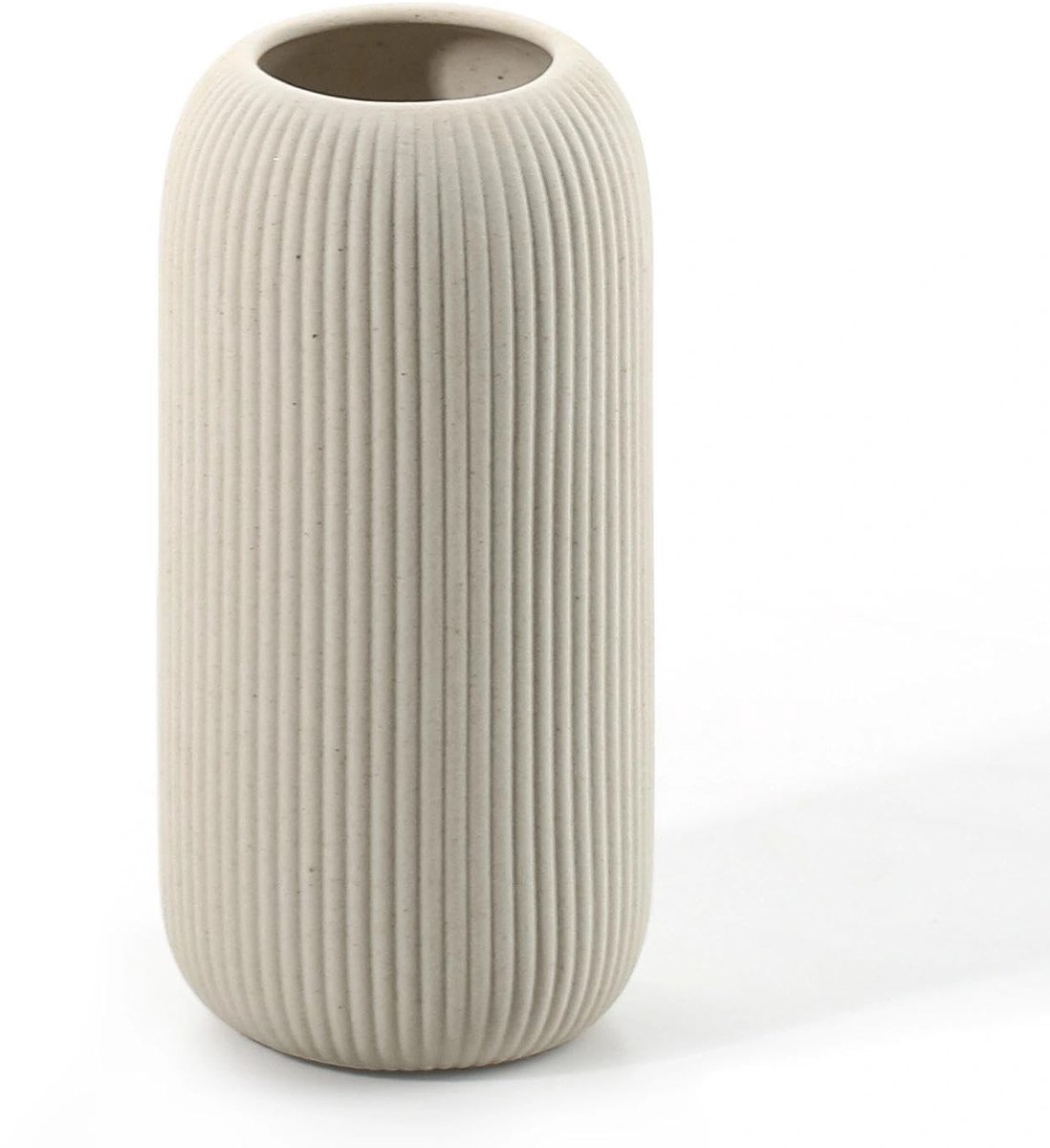 Dailygoods - Moderne Keramische Vaas - Wit, Geribbeld, Cilindrische Vorm