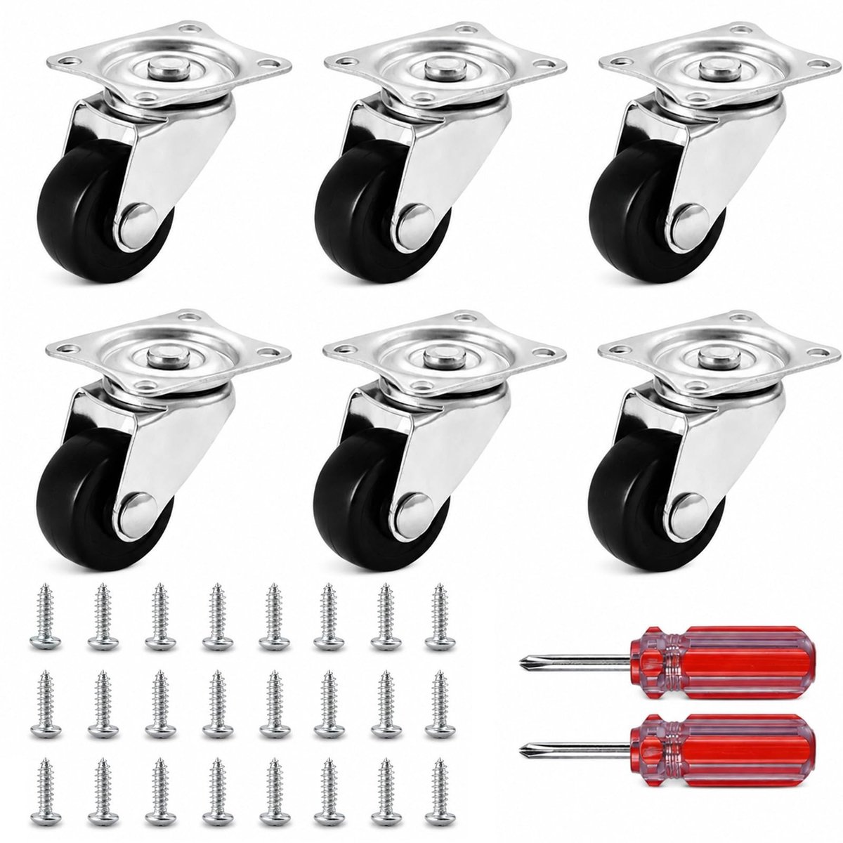 Dailygoods - 6 Stuks Meubelwielen 25 mm - Zwenkwielen voor Meubels en Apparaten