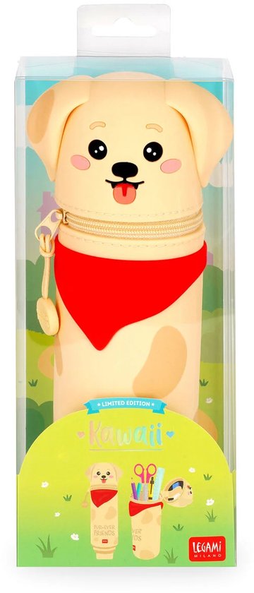 LEGAMI - Trousse 2-en-1 en silicone souple – Kawaii, porte-stylo, fermeture éclair en silicone, trousse à crayons, marqueurs, H 18,5 cm, GOLDEN