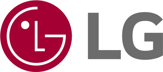 Het LG-logo bestaat uit een rode cirkel met een witte "L" en een witte "G" erin, naast de tekst "LG" in het grijs.