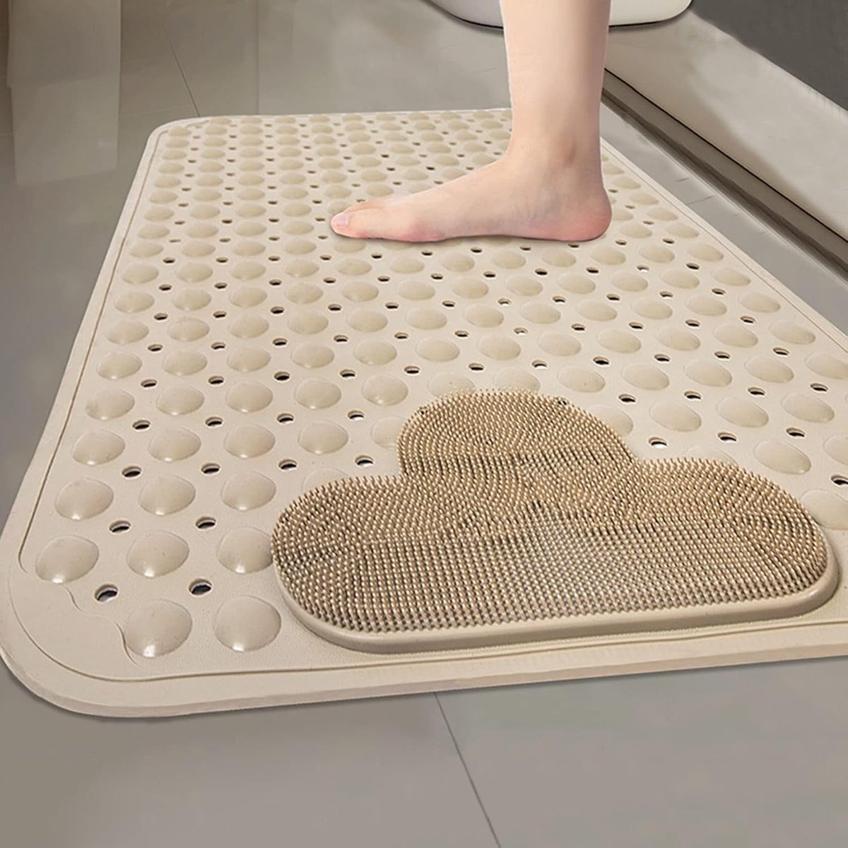 1 kaki douchemat - met afvoergaten - 40x70 cm - antislip en gemakkelijk schoon te maken - geschikt voor doucheruimtes en badkamers