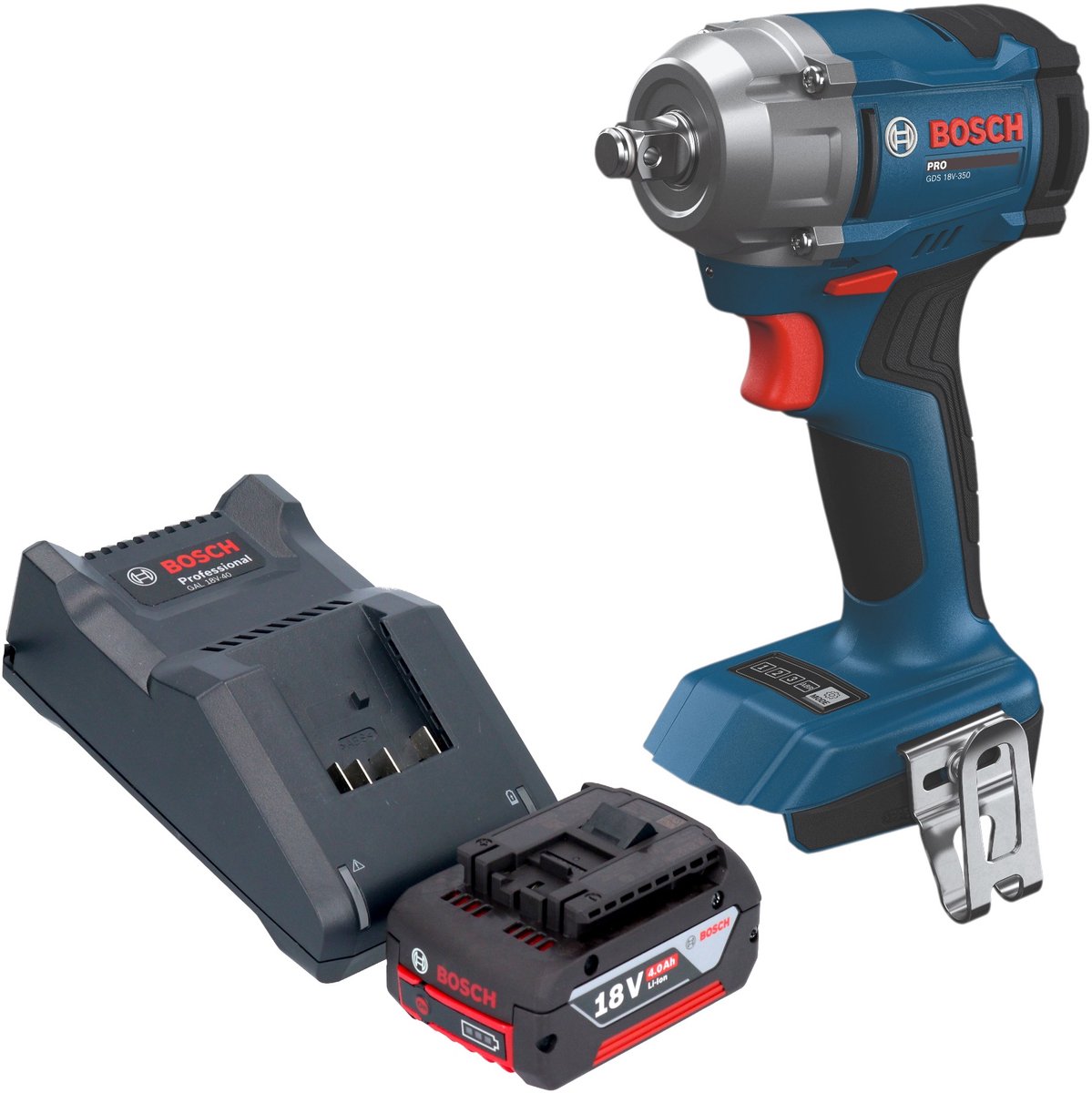 Bosch GDS 18V-350 Professional accu-slagschroevendraaier 18 V 350 Nm 1/2" borstelloos + 1x accu 4,0 Ah + oplader