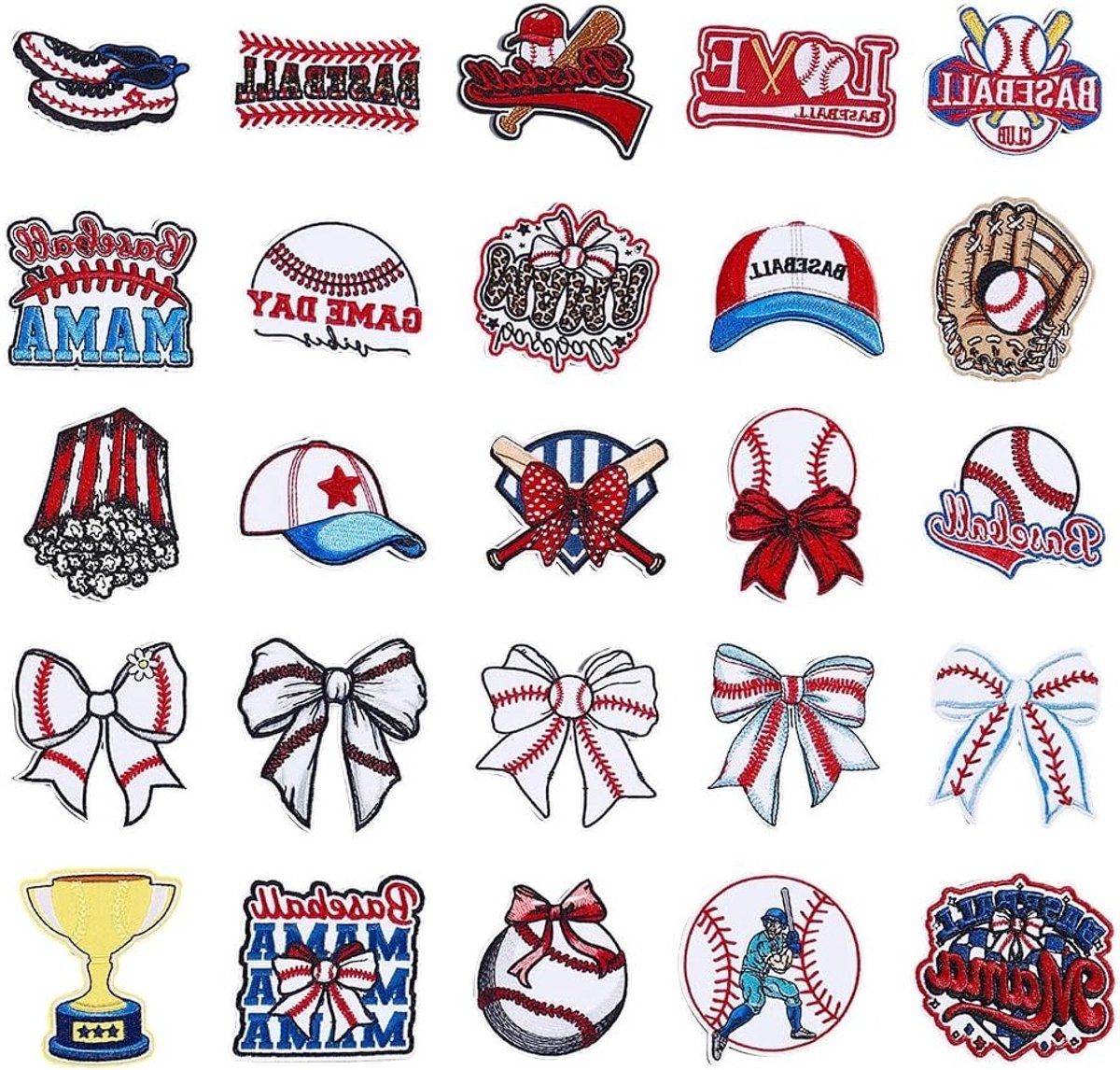25 stuks borduurpatches voor honkbal - Geborduurde chenille stickers voor sport, knutselen en kledingdecoratie