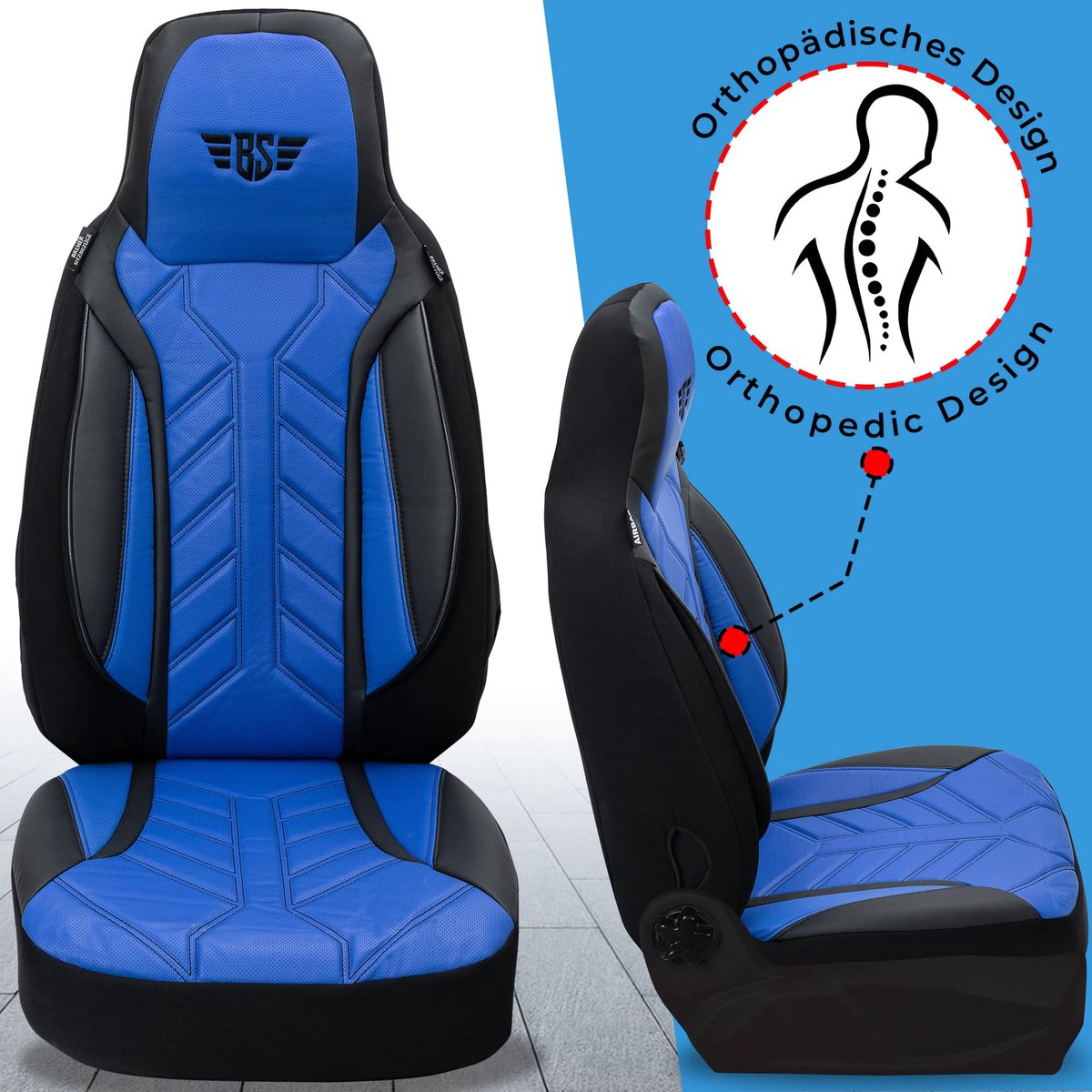 Autostoelhoezen voor Renault Kangoo Bj 2008-21 – Stoelhoezen voor bestuurder en passagier in Zwart/Blauw