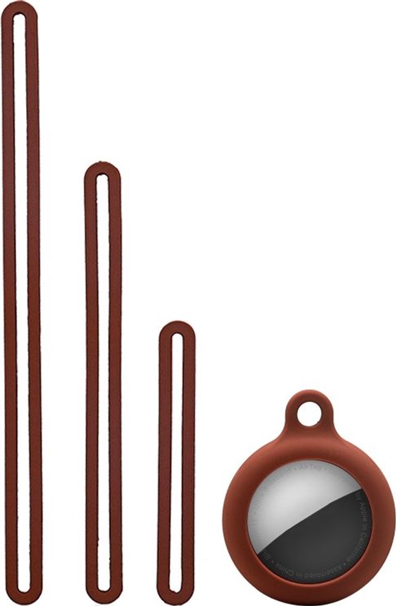Mobigear Hoesje geschikt voor Apple AirTag Hoesje Flexibel Siliconen | Mobigear Lanyard - Bruin