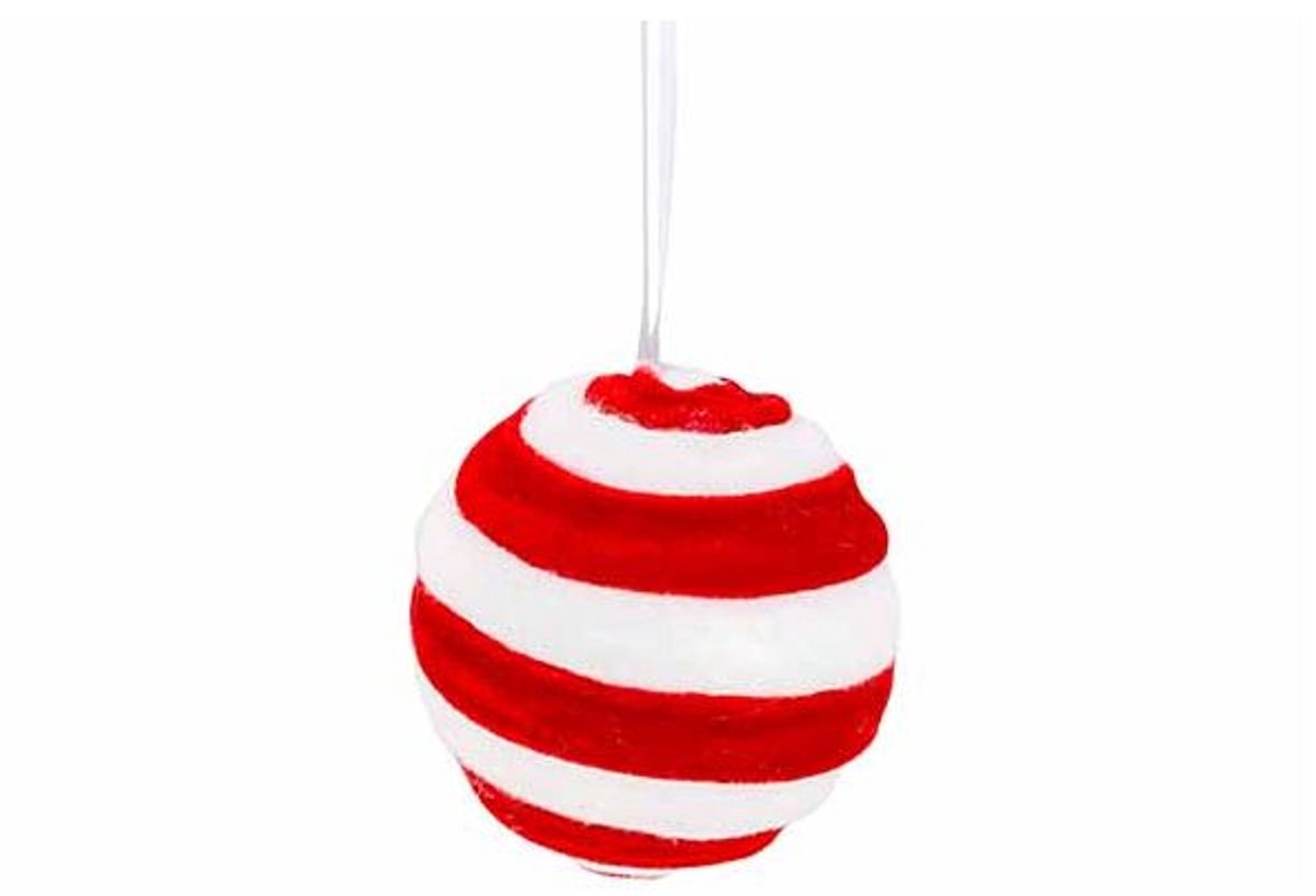 Kerstbal Rood Wit D8cm Fluweel