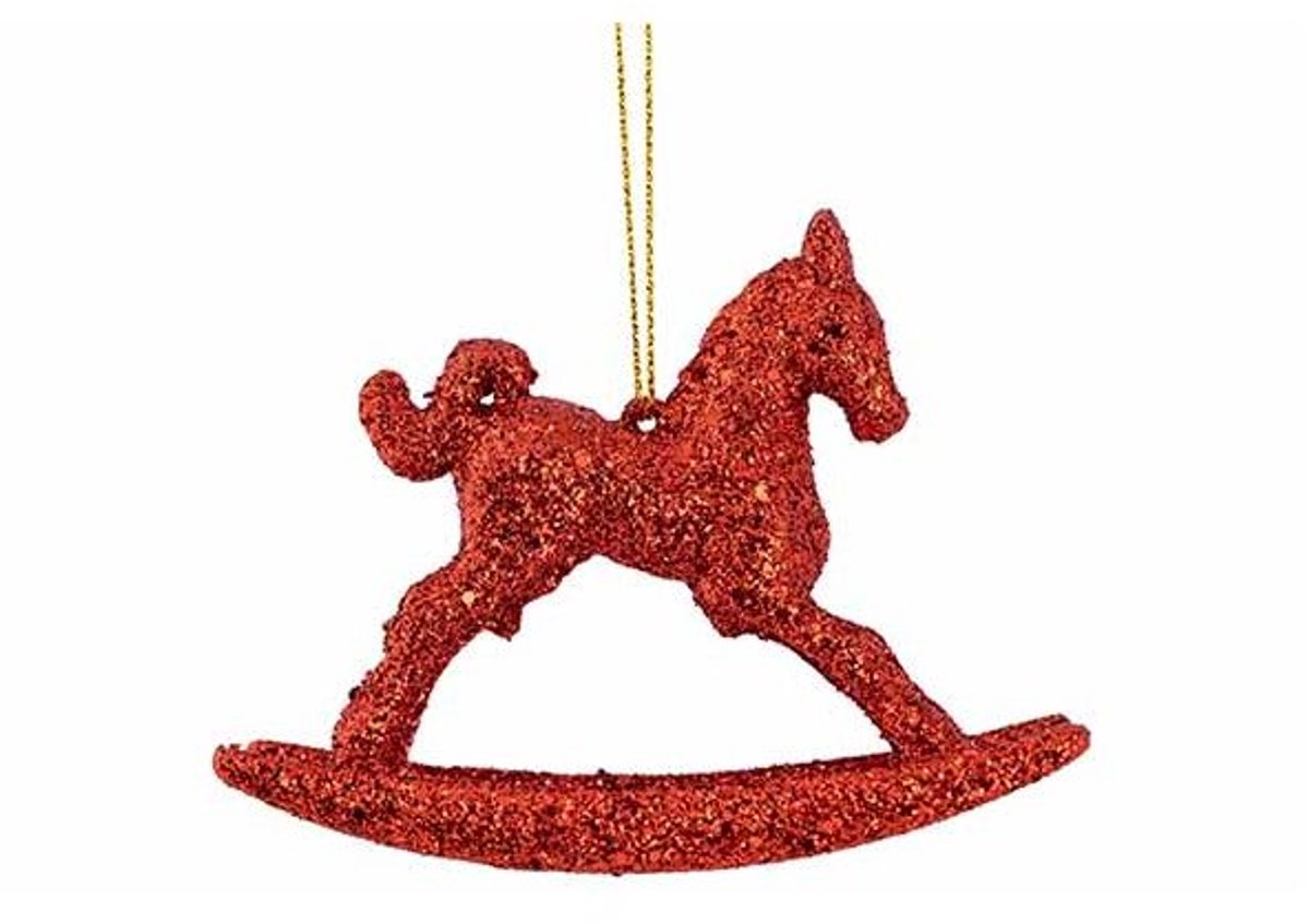 Hanger Rocking Horse Glitter Rood 3x10xh 8cm Kunststof
