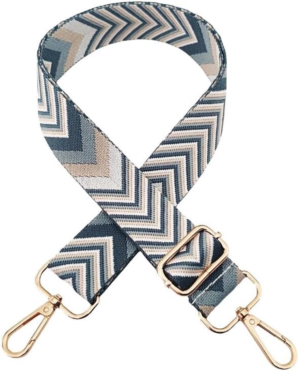 handtasriem, schouderriem voor tassen, 72-130 cm breed, 3,8 cm, draagriem, schouderriem met karabijnhaak, voor schoudertassen, draagtassen, handtas, strepenpatroon, grijs-blauw