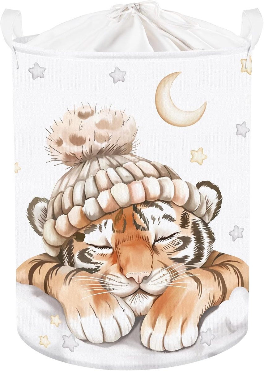 Sleeping Animal Baby Wasmand Opvouwbare Kleding Kinderen Opbergmand Waterdichte Jongens Meisjes Speelgoeddoos voor Kinderkamer, Tijger, 36 x 45 cm