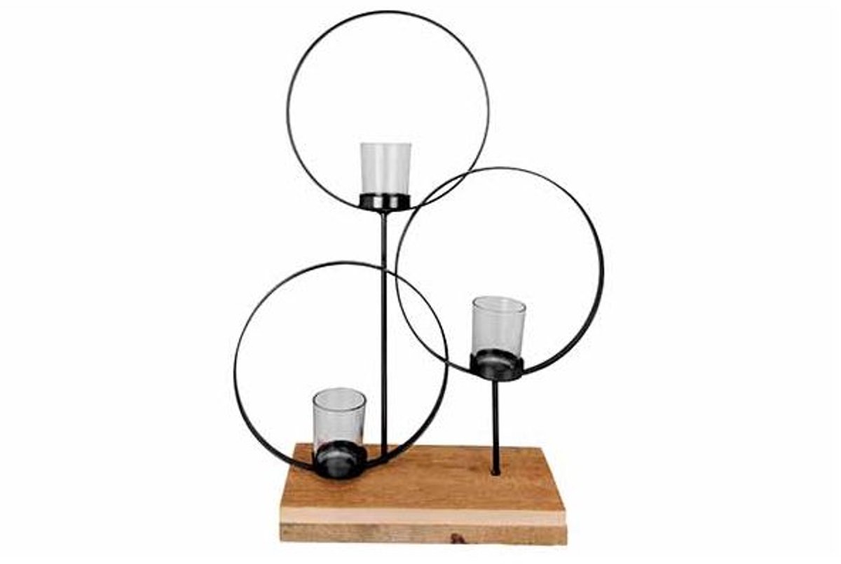 Cosy @ Home Theelichthouder Zwart 3 Circles 5x10xh47 Cm Metaal